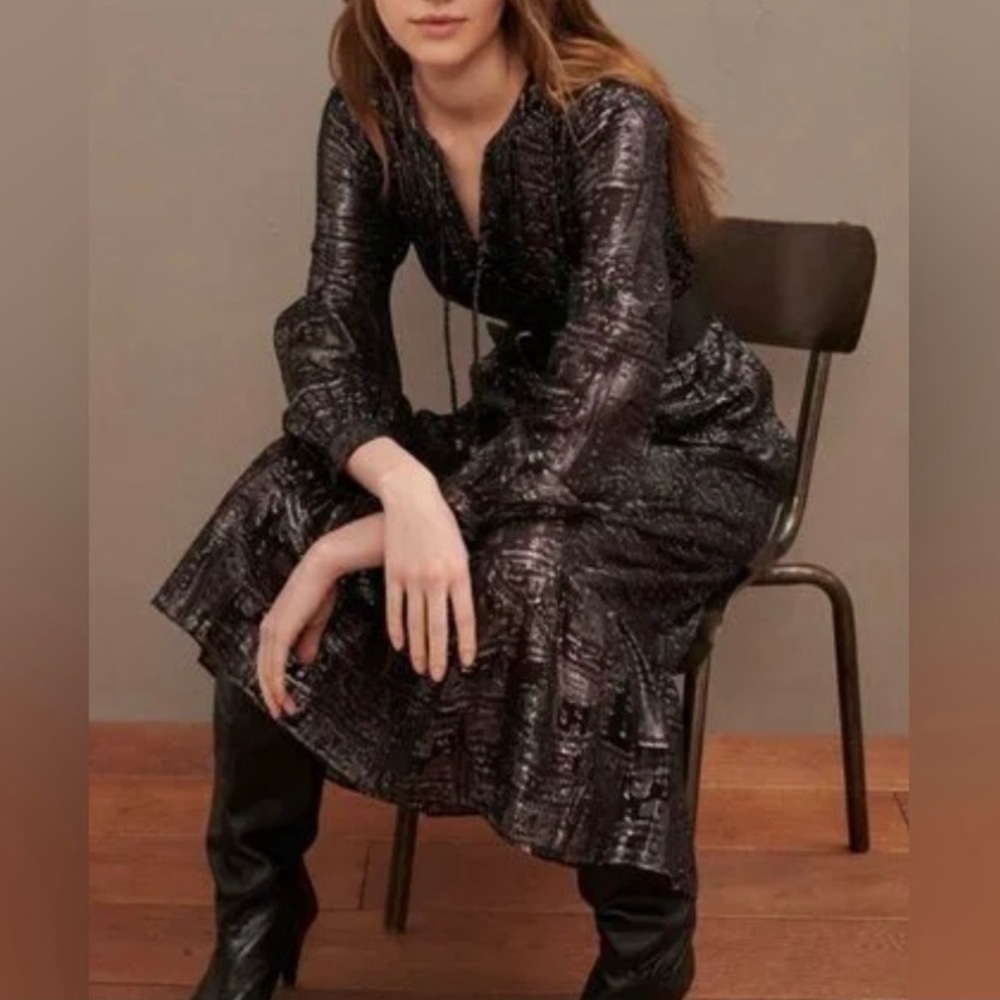 BA&SH BLACK METALLIC SILK DRESS